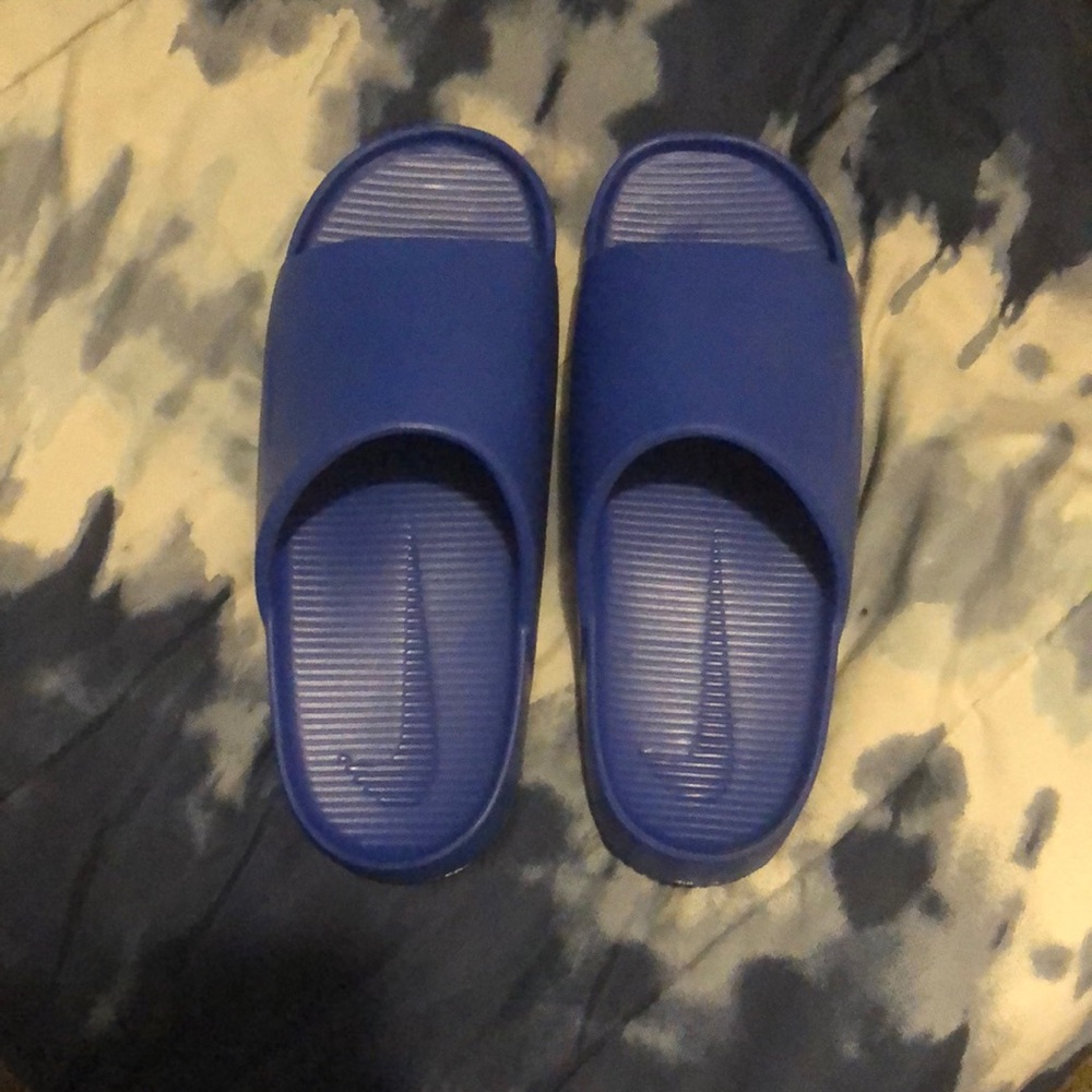 Blue Nike slides, Worn one time